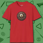 Clockwork Eight Ball T-Shirt, in Red color, billiards shirt, front view
