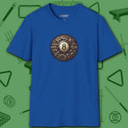 Clockwork Eight Ball T-Shirt, in Royal color, billiards shirt, front view