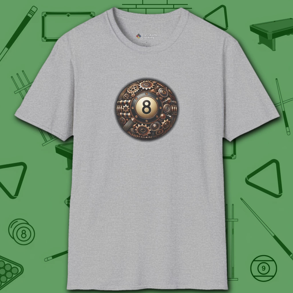 Clockwork Eight Ball T-Shirt, in Sport Grey color, billiards shirt, front view