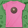 Clockwork Eight Women's Tee, in Azalea color, billiards shirt, front view