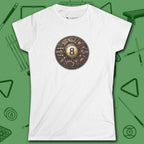 Clockwork Eight Women's Tee, in White color, billiards shirt, front view