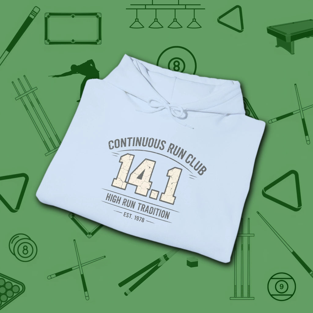 Continuous Run Club Hoodie, in Light Blue color, billiards hoodie, folded view