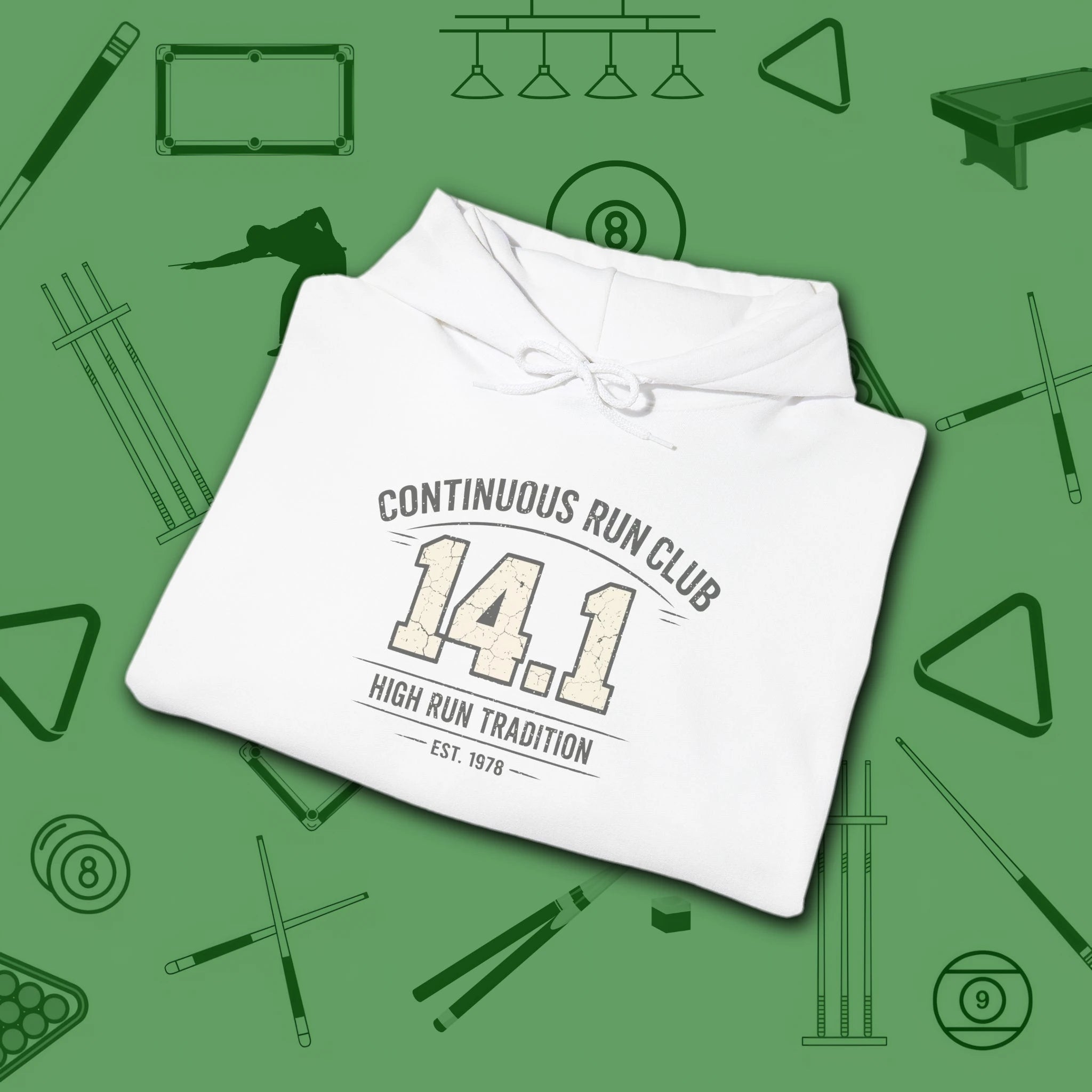 Continuous Run Club Hoodie, in White color, billiards hoodie, folded view