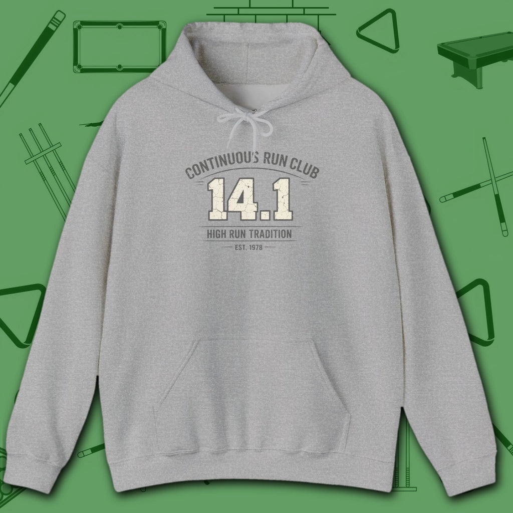 Continuous Run Club Hoodie, in Sport Grey color, billiards hoodie, front view