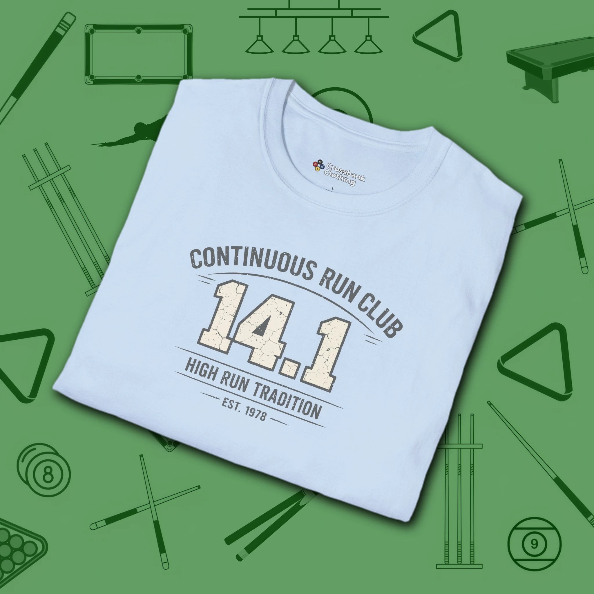 Continuous Run Club T-Shirt, in Light Blue color, billiards shirt, folded view
