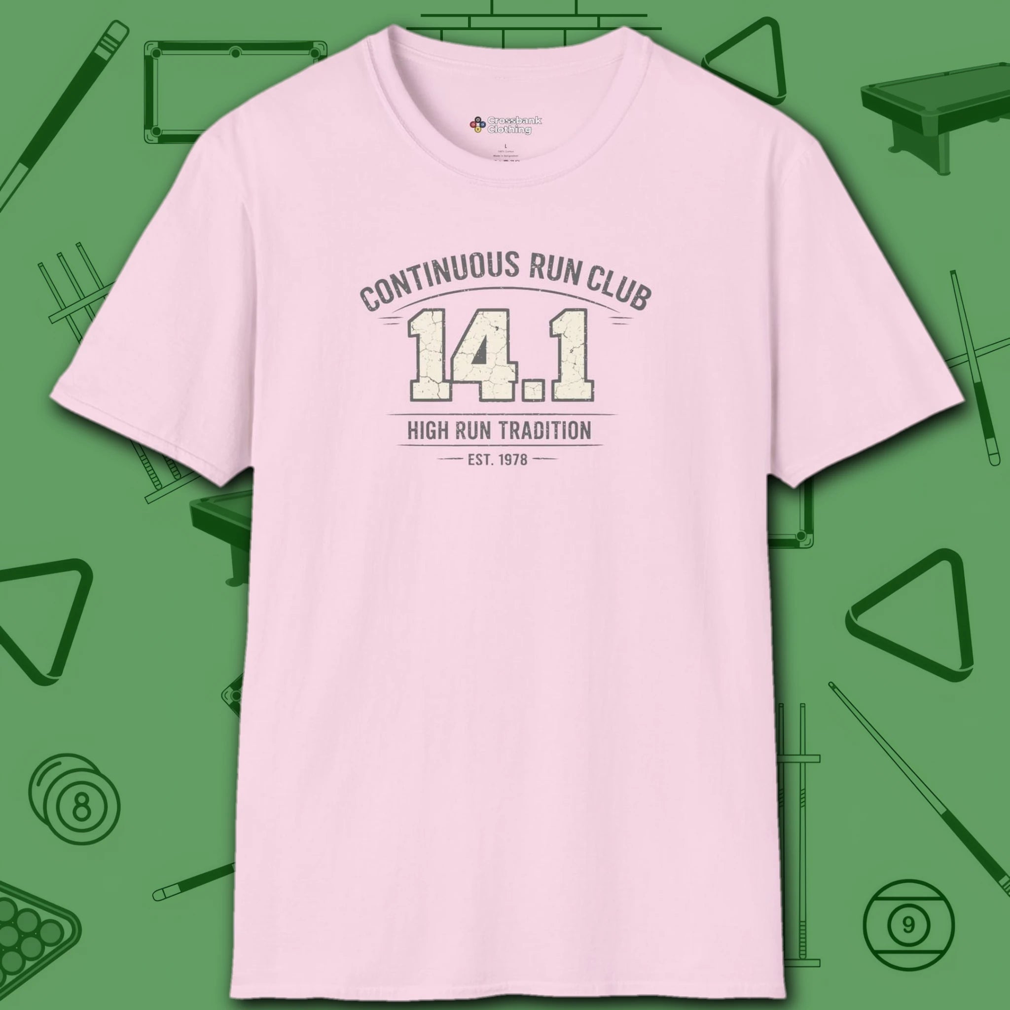 Continuous Run Club T-Shirt, in Light Pink color, billiards shirt, front view