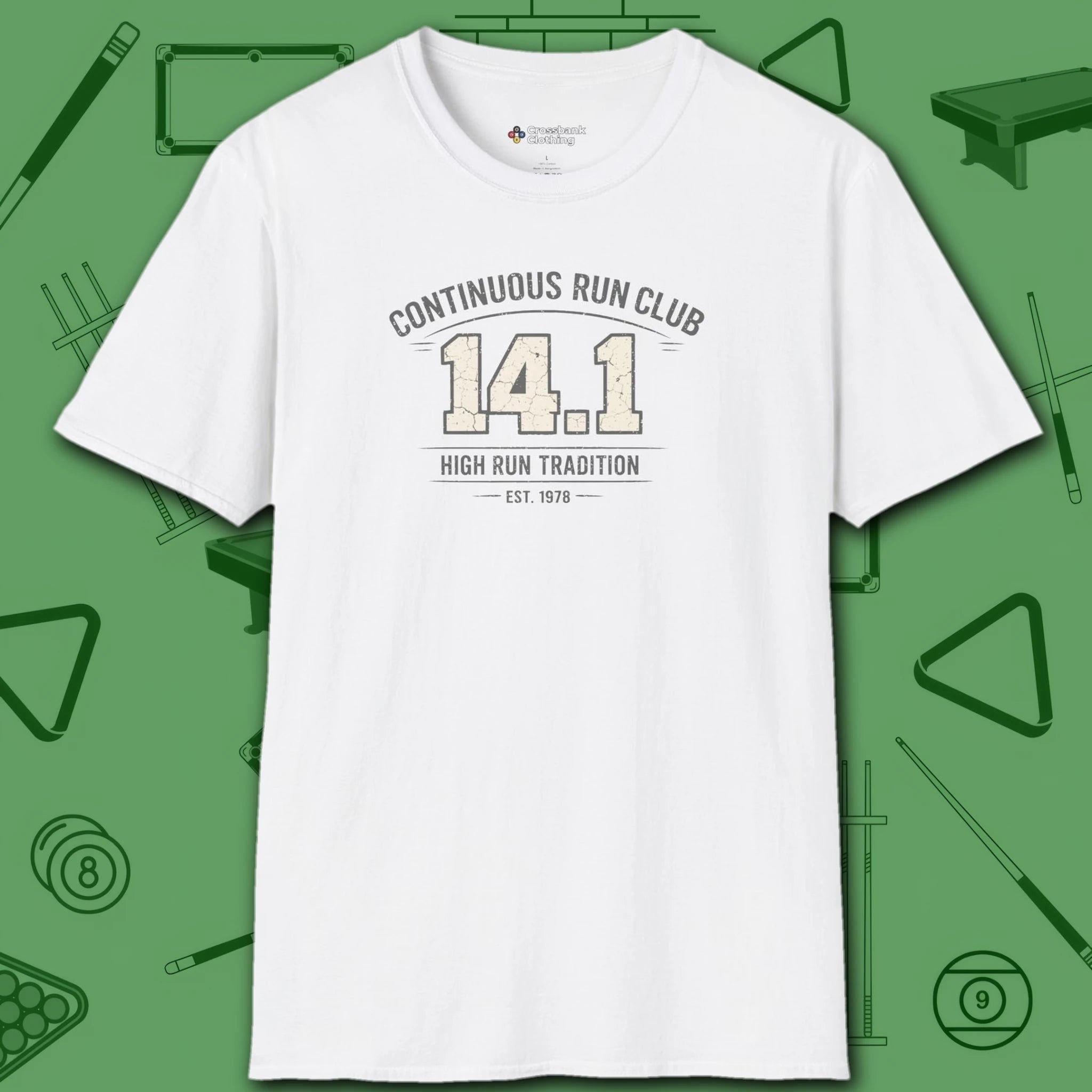 Continuous Run Club T-Shirt, in White color, billiards shirt, front view