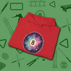 Cosmic 8-Ball Galaxy Hoodie, in Red color, billiards hoodie, folded view