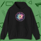 Cosmic 8-Ball Galaxy Hoodie, in Black color, billiards hoodie, front view