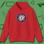 Cosmic 8-Ball Galaxy Hoodie, in Red color, billiards hoodie, front view