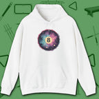 Cosmic 8-Ball Galaxy Hoodie, in White color, billiards hoodie, front view