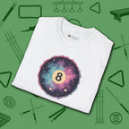 Cosmic 8-Ball Galaxy T-Shirt, in White color, billiards shirt, folded view