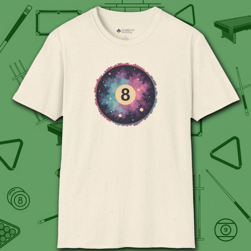 Cosmic 8-Ball Galaxy T-Shirt, in Natural color, billiards shirt, front view