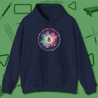 Cosmic 8-Ball Galaxy Hoodie, front view, in Navy ideal for clean hits and clean fits