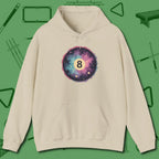 Cosmic 8-Ball Galaxy Hoodie, front view, in Sand a clean fit for the dirtiest safeties