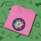 Cosmic 8-Ball Galaxy T-Shirt, folded view, in Azalea for shooters who dress like they play: sharp