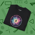 Cosmic 8-Ball Galaxy T-Shirt, folded view, in Black like your stroke — smooth and deliberate
