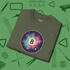 Cosmic 8-Ball Galaxy T-Shirt, folded view, in Military Green what champions wear between racks