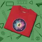 Cosmic 8-Ball Galaxy T-Shirt, folded view, in Red smart apparel for strategic players