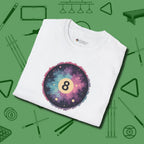 Cosmic 8-Ball Galaxy T-Shirt, folded view, in White not your average 8-ball graphic tee