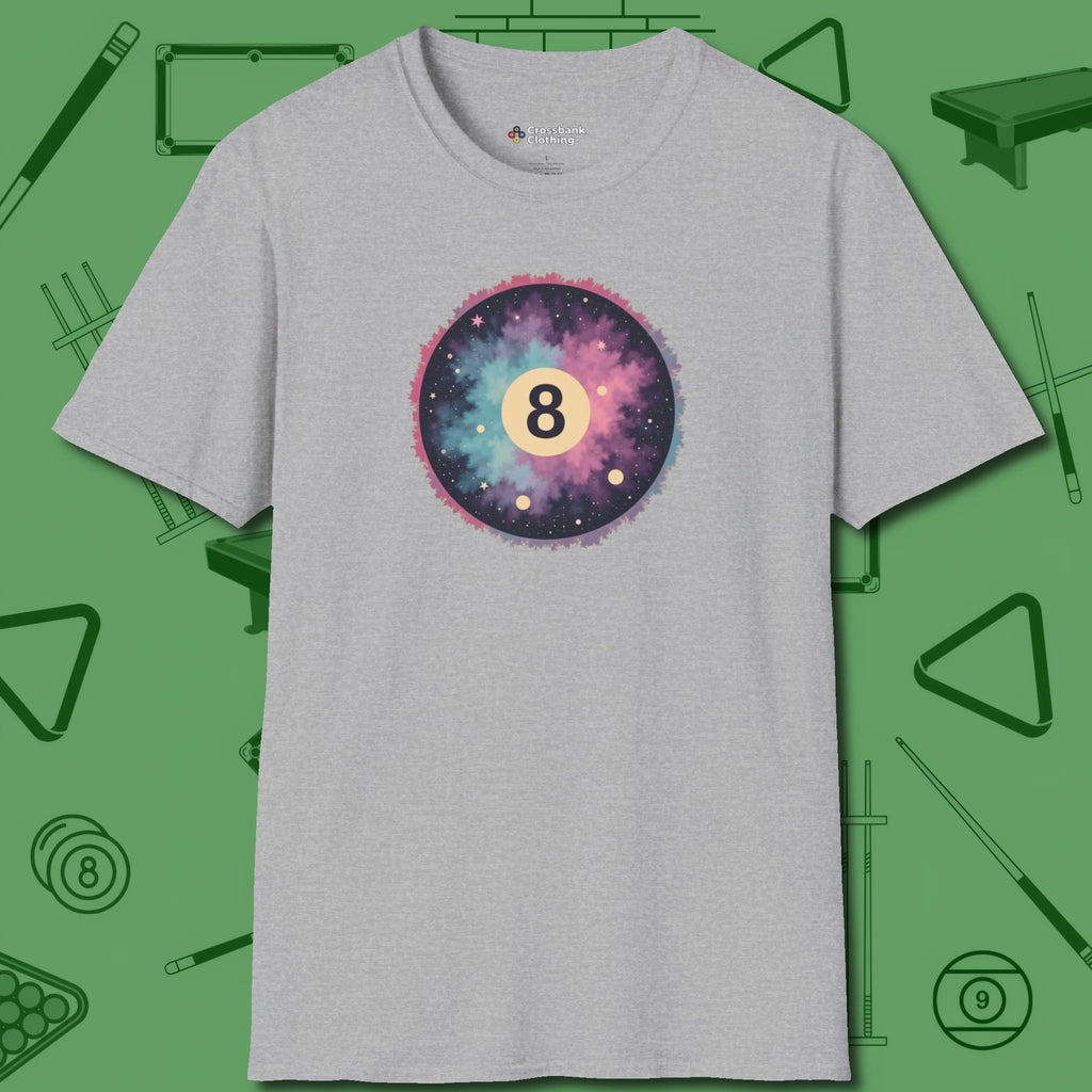 Cosmic 8-Ball Galaxy T-Shirt, front view, in Sport Grey smart apparel for strategic players