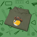 Cowboy Nine Ball Hoodie, in Military Green color, billiards hoodie, folded view