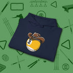 Cowboy Nine Ball Hoodie, in Navy color, billiards hoodie, folded view