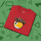 Cowboy Nine Ball T-Shirt, in Red color, billiards shirt, folded view
