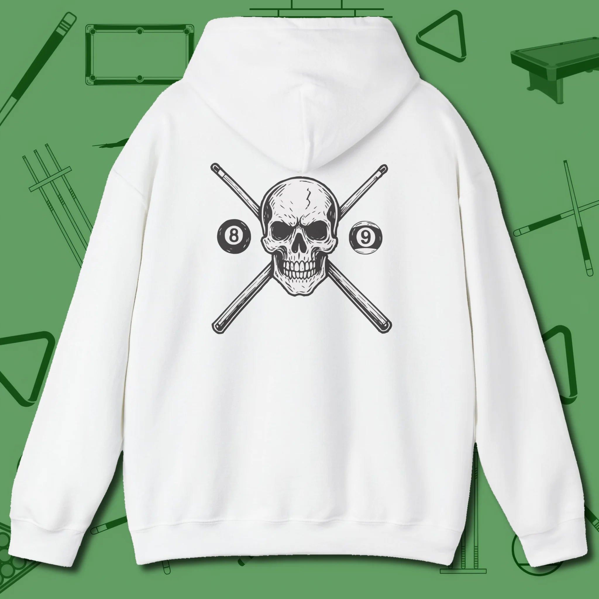 Cue & Bones Hoodie, back view, in White every rack tells a story