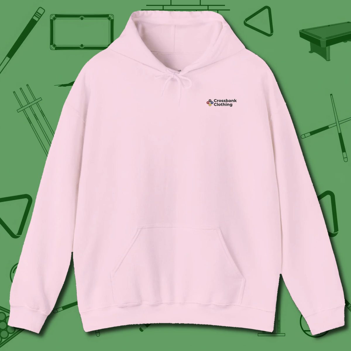 Cue & Bones Hoodie, front view, in Light Pink confidence that doesn’t ask permission