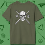 Cue & Bones T-Shirt, back view, in White clean lines for dirty run-outs