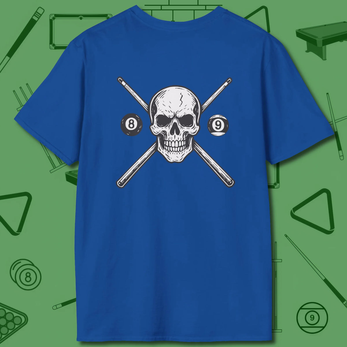 Cue & Bones T-Shirt, back view, in Navy built for steady hands and calm nerves