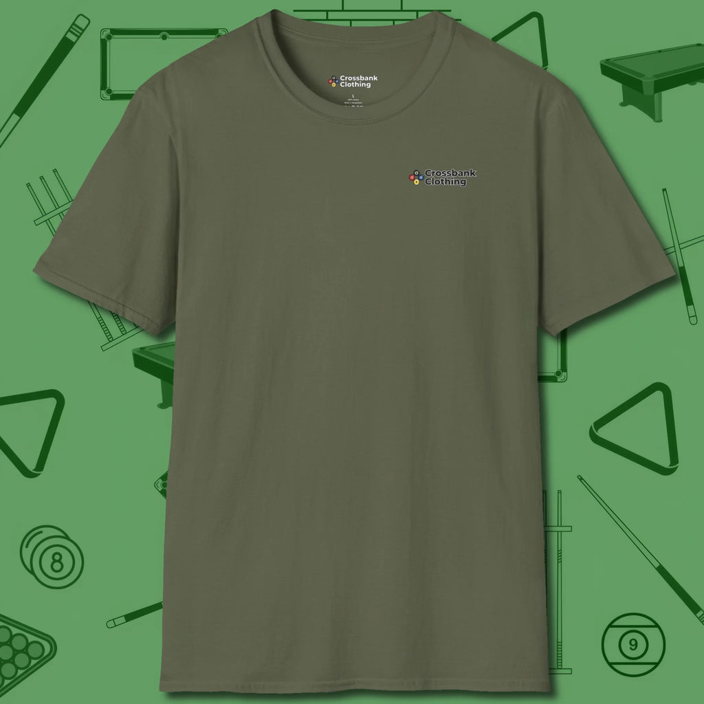 Cue & Bones T-Shirt, front view, in White crisp style for controlled chaos