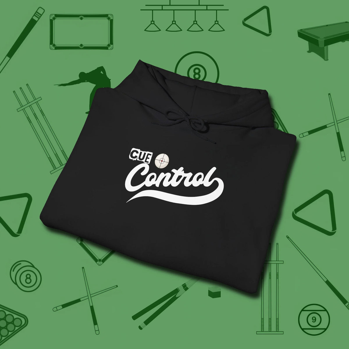Cue Control Hoodie, folded view, in Black your secret weapon off the table