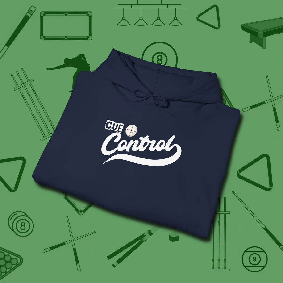 Cue Control Hoodie, folded view, in Navy smart apparel for strategic players