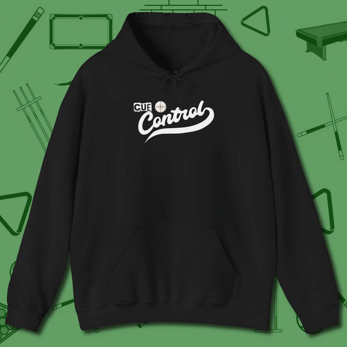 Cue Control Hoodie, front view, in Black it’s not a hobby — it’s a lifestyle