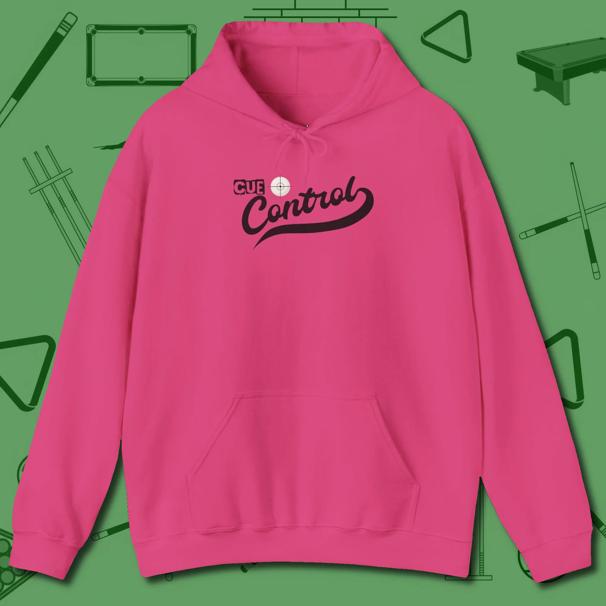 Cue Control Hoodie, front view, in Heliconia because pool isn’t just a game — it’s who you are