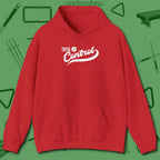 Cue Control Hoodie, front view, in Red your secret weapon off the table