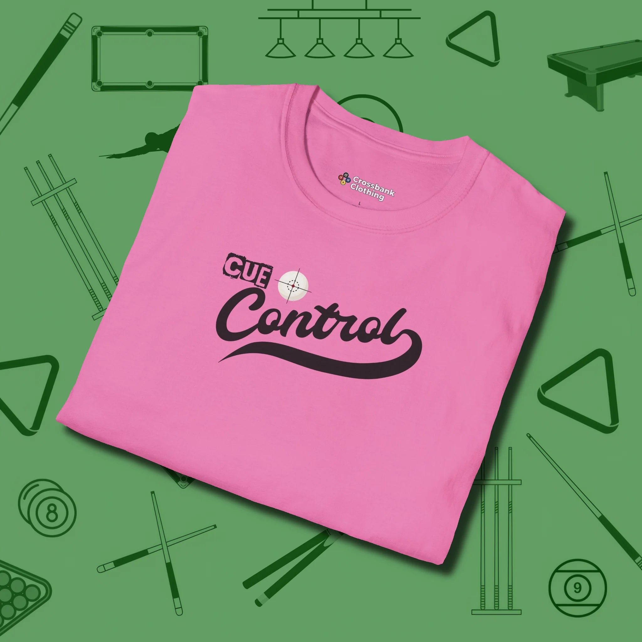 Cue Control T-Shirt, folded view, in Azalea smart apparel for strategic players