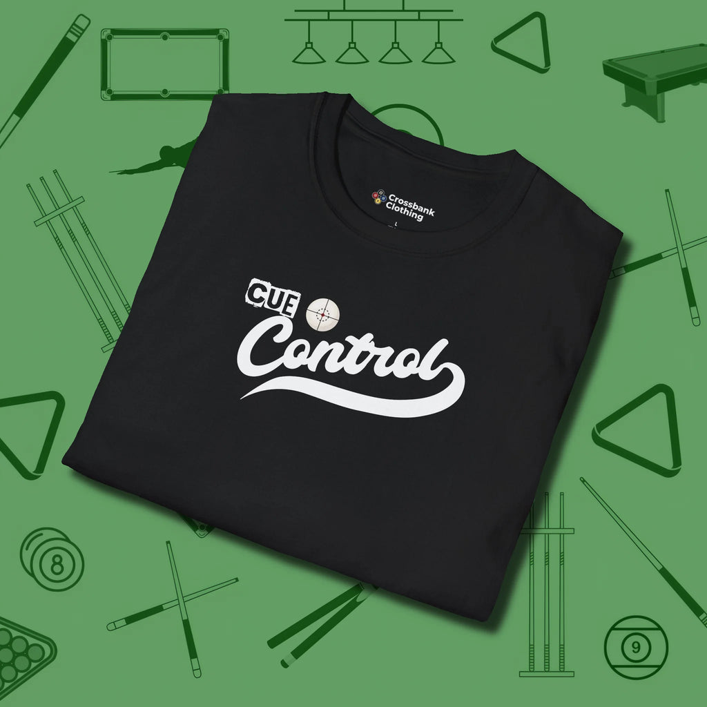 Cue Control T-Shirt, folded view, in Black stitched for cue discipline and cool confidence