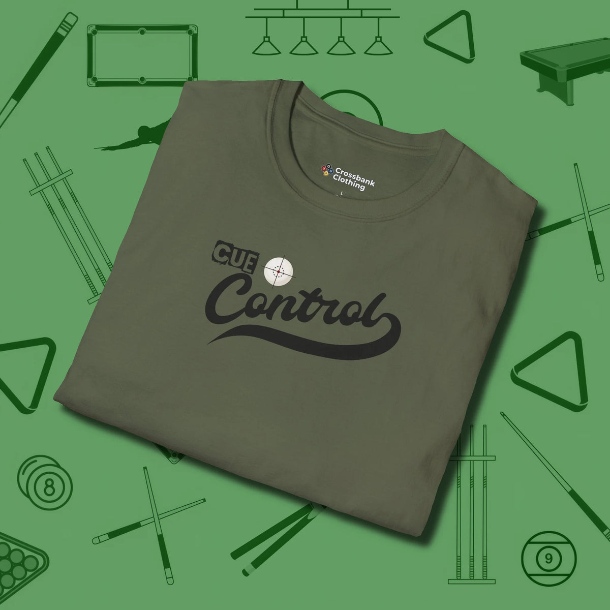 Cue Control T-Shirt, folded view, in Military Green built for bold breaks and quiet confidence