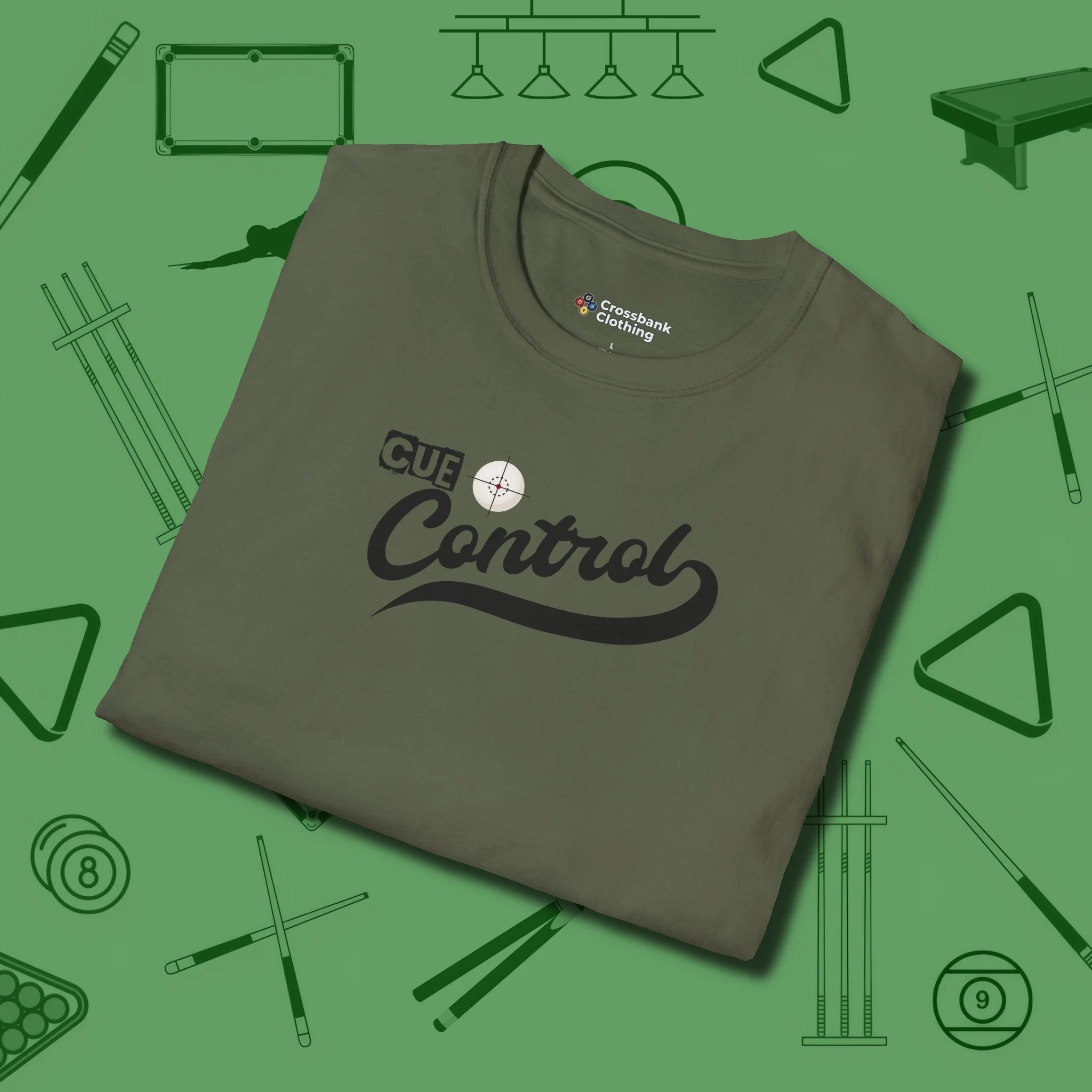Cue Control T-Shirt, folded view, in Military Green built for bold breaks and quiet confidence