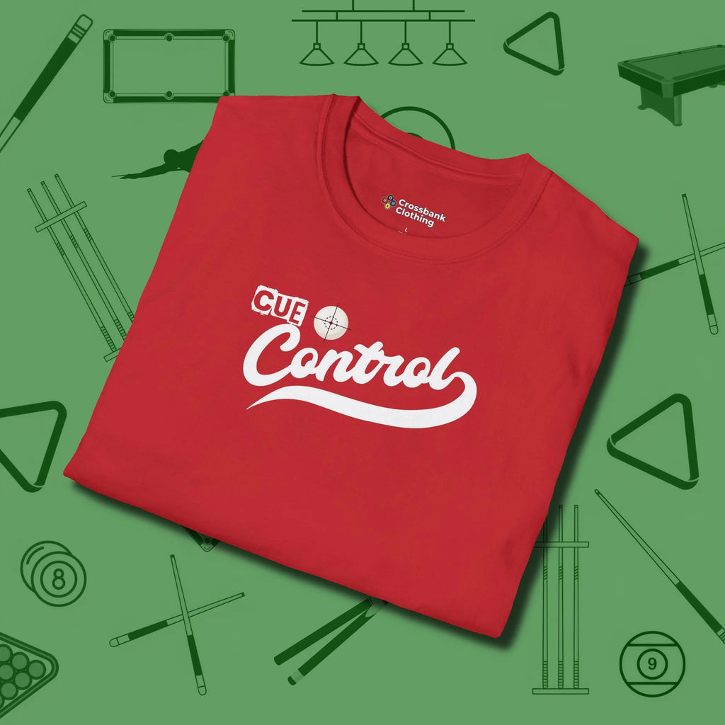 Cue Control T-Shirt, folded view, in Red for hustlers who keep it honest