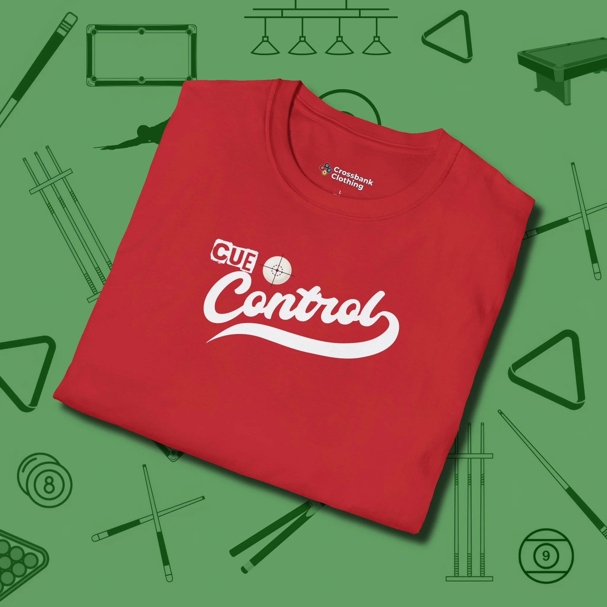 Cue Control T-Shirt, folded view, in Red for hustlers who keep it honest