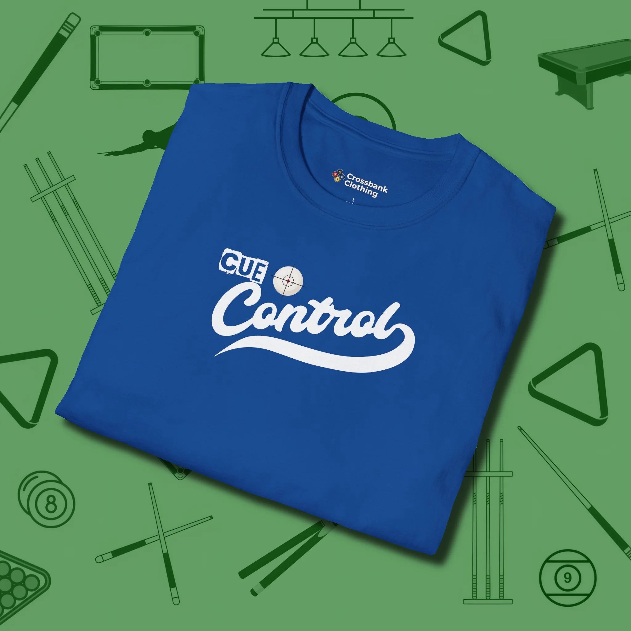 Cue Control T-Shirt, folded view, in Royal table-tested, street-approved style