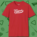 Cue Control T-Shirt, front view, in Red look good while calling your pocket