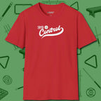 Cue Control T-Shirt, front view, in Red look good while calling your pocket