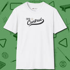 Cue Control T-Shirt, front view, in White tough like your favorite break cue