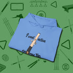 Cue Tip Action Hoodie, folded view, in Carolina Blue attitude built for the long haul