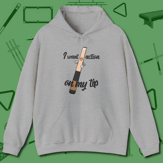 Cue Tip Action Hoodie, front view, in Sport Grey make every shot — and outfit — count